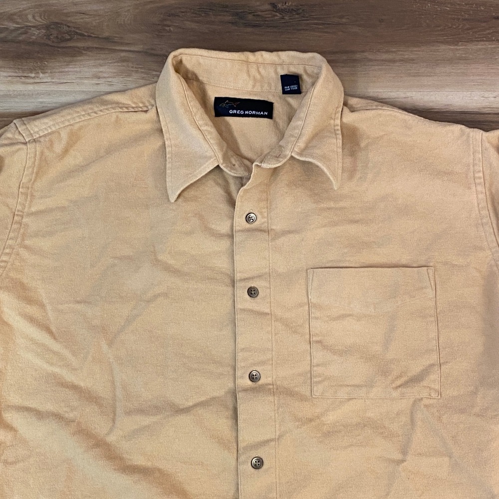Greg Norman Mens Tan‎ Long Sleeve Button Up Shirt XL Chamois Cotton Flannel